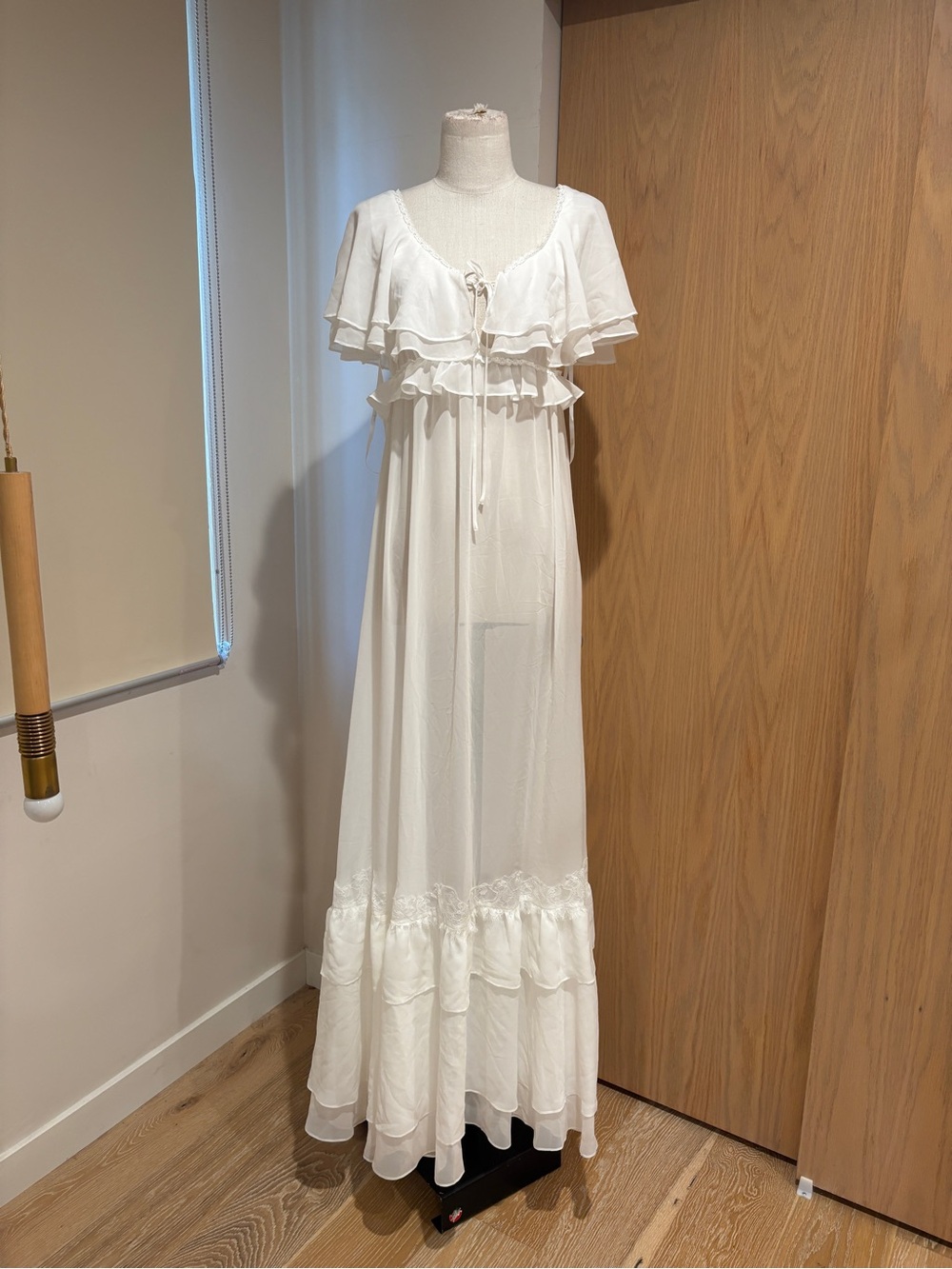 NWOT For Love & Lemons Ruffle Sheer Maxi Dress in White Sz Small